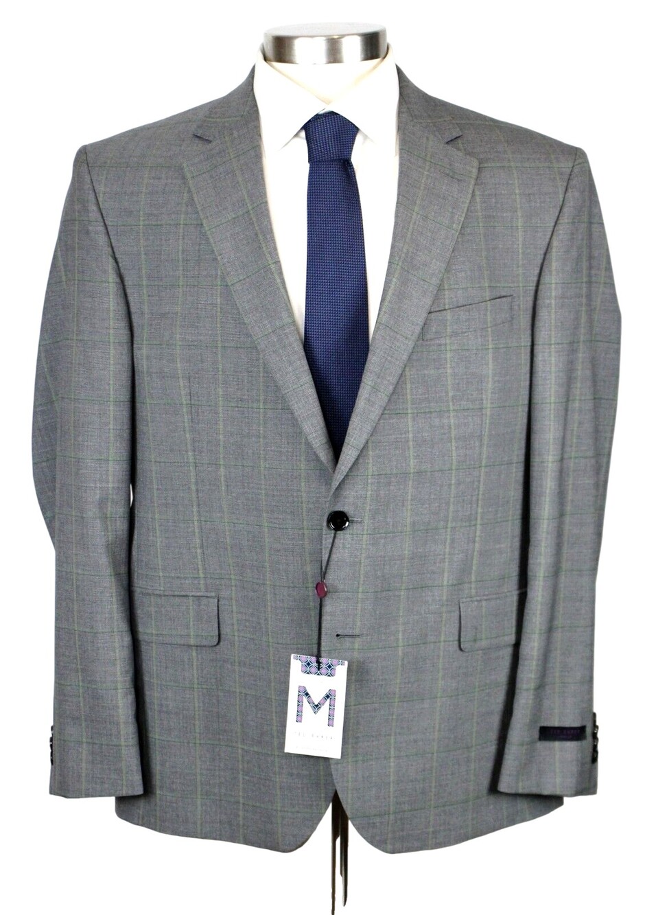 Ted Baker Sport Coat 46 R Mens Grey Green Windowpane Wool Regular Fit Blazer New